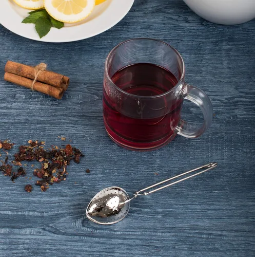 Vista 2 de HIC Kitchen Infusor de té de cuchara a presión, acero inoxidable 18/8, para té de hojas sueltas y especias para calentar