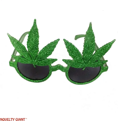 Vista 2 de Gafas de sol novedosas de marihuana Pot Leaf, Verde