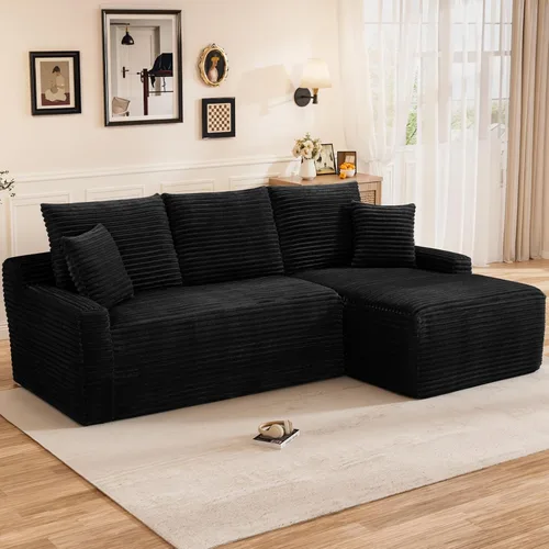Vista 9 de Sofá modular sin hueso de 95 pulgadas, en forma de L con diván, tapicería de pana suave, asiento profundo, moderno y cómodo sofá para sala de estar