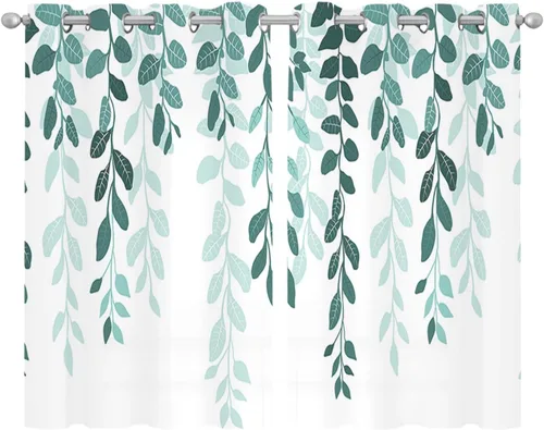 Vista 13 de Cortinas traslúcidas azul muñeco de nieve de 39 pulgadas de largo, juego de 2 paneles de cortinas para cocina, dormitorio, sala de estar, puerta