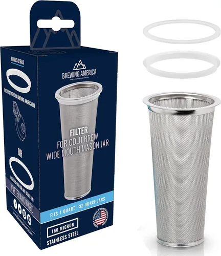 Vista 3 de Tapas para tarros Mason de boca ancha y filtro de 1 cuarto de galón para café frío, paquete de 4 tapas fabricadas en Estados Unidos sin fugas