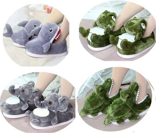 Vista 4 de Pantuflas unisex de invierno cálidas de animales de felpa para adultos, suaves y acogedores, diseño de animales, zapatos cortos de franela