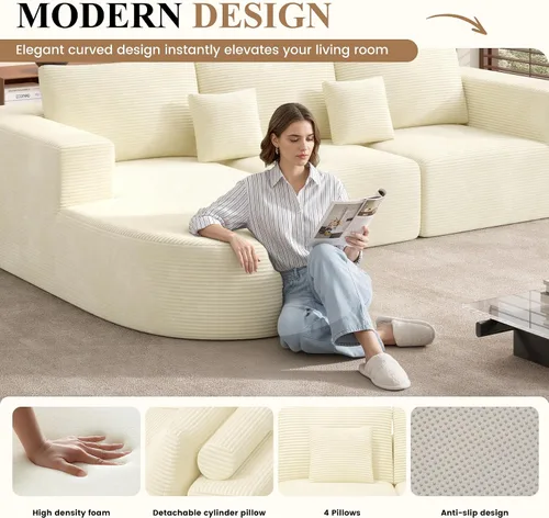 Vista 4 de Sofá cama modular, sofás de nube convertibles para sala de estar, 2 tumbonas de pana sin hueso, sofá cama de gran tamaño para dormitorio,