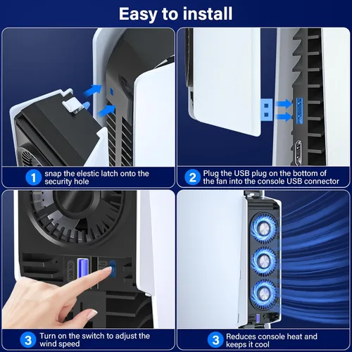 Vista 6 de Cooling Fan for PS5, Quiet Cooler Fan with LED Lights, PS5 Cooling Fan with USB3.0 Hubs, Upgraded Efficient Cooling System for PS5 Accessories, for