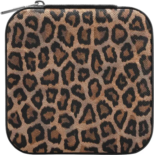 Vista 2 de Emelivor Joyero de viaje con estampado de leopardo de piel sintética, portátil, organizador de joyas de viaje, pequeño joyero para anillos