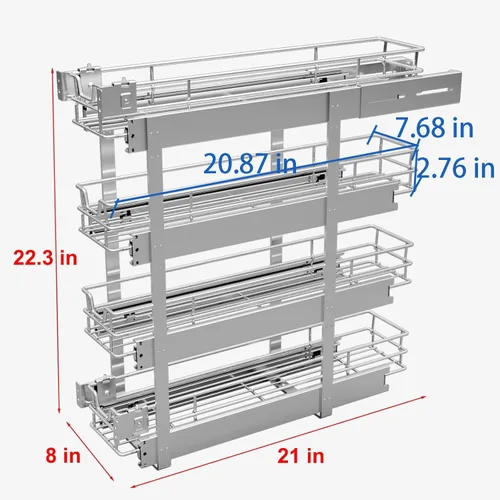 Vista 2 de Sikarou Organizador de Gabinete Extraíble Estrecho de 4 Niveles de 8" de Ancho x 21" de Profundidad, Soporte de Estante para Especias Deslizable