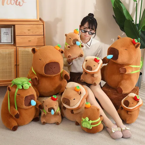 Vista 7 de Ditucu Bonita almohada de felpa Capybara naranja con mochila de tortuga, animales de peluche, juguetes de peluche Capibara, regalos para niños