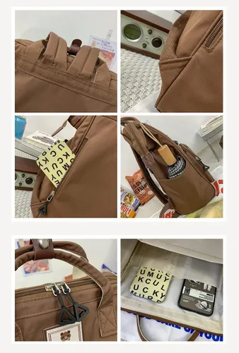 Vista 3 de JHTPSLR Mochila preppy linda mochila vintage sólida estética mochila libros bolsas grandes impermeable mochila portátil suministros, Negro -, Linda