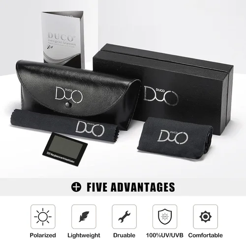Vista 5 de DUCO Gafas de sol polarizadas para hombre, protección UV, marco rectangular retro, para conducir, pescar, 100% bloqueo UV 3029H