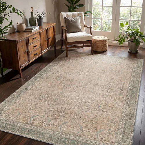Vista 86 de Bavni Tapetes de 2 x 3 pies, lavable a máquina, clásico, con estampado gastado, ultradelgado, felpilla, decorativo, pelo corto, ligero
