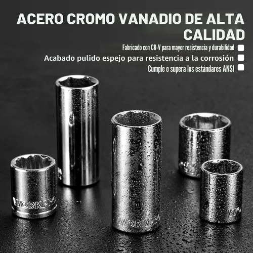 Vista 5 de WORKPRO Juego de 450 piezas de llaves de vaso de 1/2" 1/4" 3/8", CR-V métricas e imperiales con llave de trinquete de liberación rápida, llaves