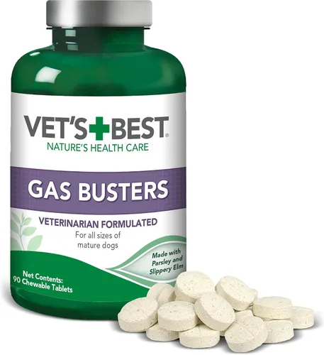 Vista 6 de Vet's Best Gas Busters - Suplementos para perros, gases, hinchazón, alivio del estreñimiento y ayuda a la digestión para perros, 90 tabletas