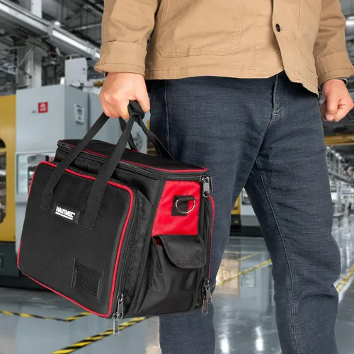 Vista 8 de HAUTMEC HT0408 - Bolsa de herramientas para técnicos de alta resistencia, 42 bolsillos 1680D, con compartimento para portátil, base dura resistente