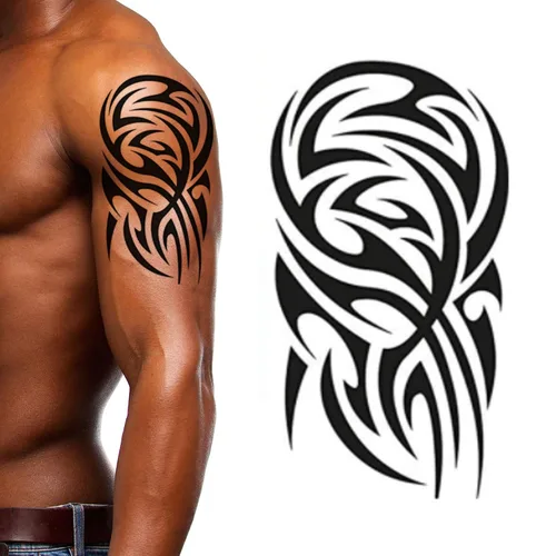 Vista 3 de Paquete de 4 adhesivos negros temporales para tatuajes tribales maui para brazos, hombro, azteca, polinesio, samoano, hawaiano, para hombres