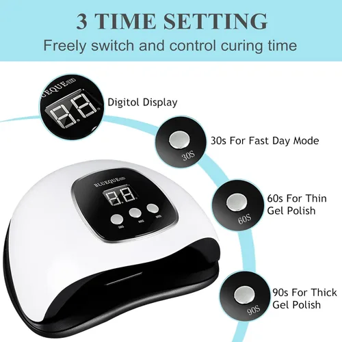 Vista 8 de BIGBEAR Luz UV para uñas, luz LED de uñas de 48 W para esmalte de gel, secador rápido de uñas con sensor automático, ajuste de 3 temporizadores
