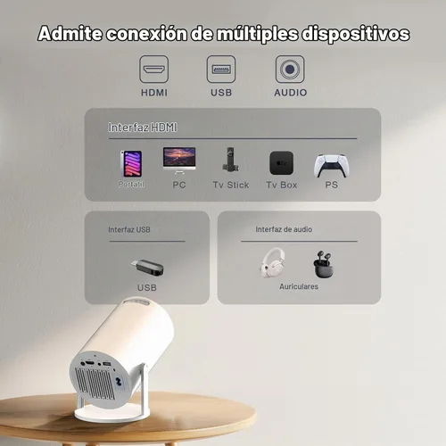 Vista 6 de [Aplicaciones integradas] PANSEBA Mini proyector inteligente ajustable de 270° con WiFi 6 y Bluetooth, proyector de película para exteriores