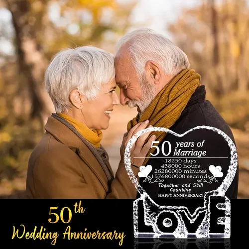 Vista 4 de ZHSHWAT Regalos de cristal para aniversario de boda, 50 aniversario de boda, San Valentín, regalos de la madre para mujeres, hombres, mamá, papá
