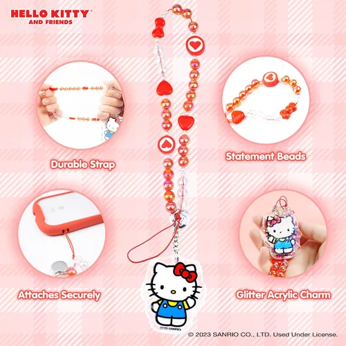 Vista 2 de iFace Hello Kitty - Correa de muñeca con cuentas y figura de Hello Kitty AirPods de 1ª/2ª generación con mosquetón