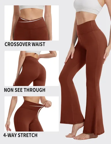 Vista 32 de ZOOSIXX Pantalones de yoga acampanados para mujer, leggings cruzados suaves con corte de bota