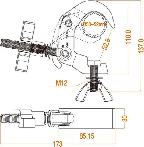Vista 7 de MFL. Abrazadera de armadura resistente, Abrazaderas de luz DJ de aleación de aluminio de 330 libras, Se adapta a armadura de 1.5-2.0 pulgadas
