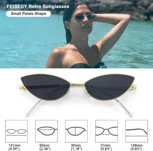 Vista 70 de FEISEDY Gafas de sol de diseñador de moda Retro pequeños pétalos forma arco templo diseño B2298