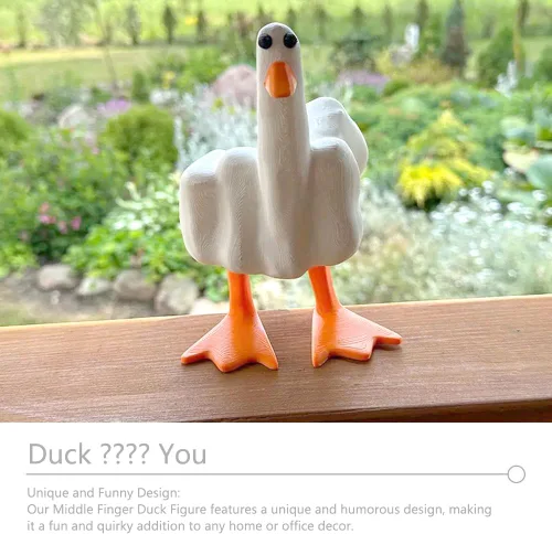 Vista 2 de Figura de pato de dedo medio, divertida estatua de dedo medio, decoración del hogar, oficina, escritorio, adornos de pato, regalos novedosos extraños