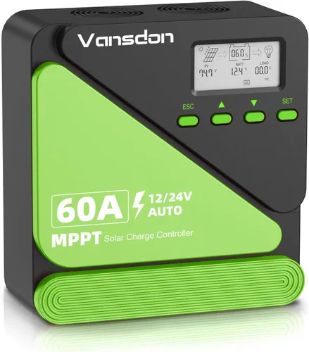 Vista 10 de Vansdon Controlador de carga solar de 40 A, controlador de carga solar MPPT de 12 V/24 V, LCD ajustable con temporizador, puertos USB duales