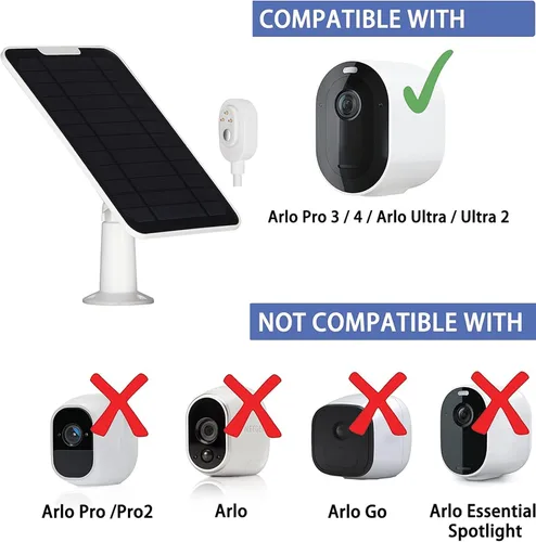 Vista 3 de Panel solar de carga de 5W de actualización compatible con Arlo Pro 3/Pro 4/Pro 5S/Ultra/Ultra 2/Go 2 Suministro de energía continua IP65 a prueba 1