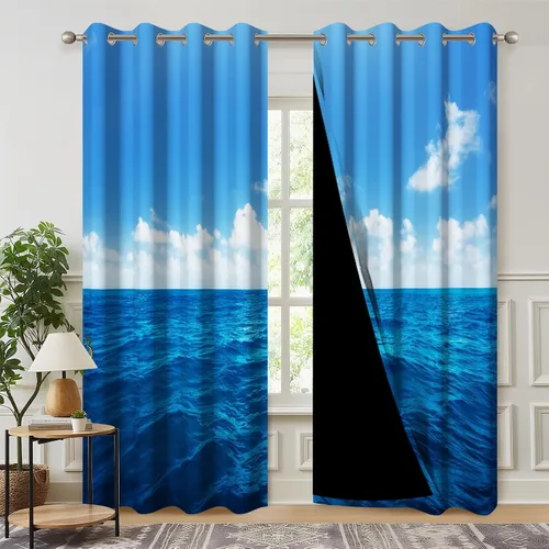 Vista 20 de Cortinas opacas de cascada, impresión 3D, vista de ventana de paisaje natural, cortinas para sala de estar, panel de cortina de río con ojales