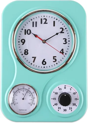 Vista 18 de Lily's Home - 9.5 pulgadas x 12.5 pulgadas - Reloj de pared retro para cocina, reloj de pared vintage con termómetro y temporizador de 60 minutos