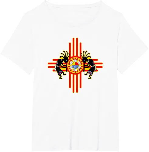 Vista 98 de Native American Kokopelli Kachina Zia Symbol 2 - Camiseta divertida para fanáticos, Negro
