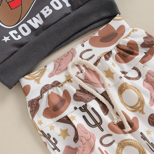 Vista 5 de Conjunto de ropa de otoño e invierno para bebé, niño, niña, sudadera vaquera, sudadera sin botones, sombrero, botas, pantalones de cactus, traje