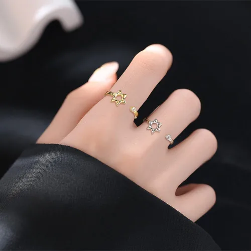 Vista 4 de YILUOCD Anillo de circón de estrella de David para mujer, amuleto simple Magen David Wiccano, anillos ajustables hexagonales, joyería judía