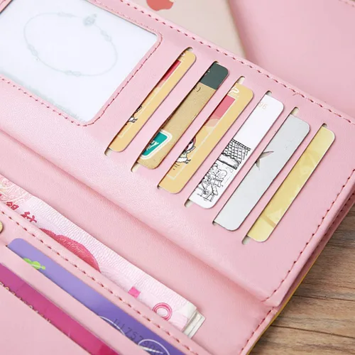 Vista 4 de NEWANIMA Billetera para mujer, para múltiples tarjetas, dos pliegues, de cremallera larga, cartera de mano, Estilo3-Rosa), NA