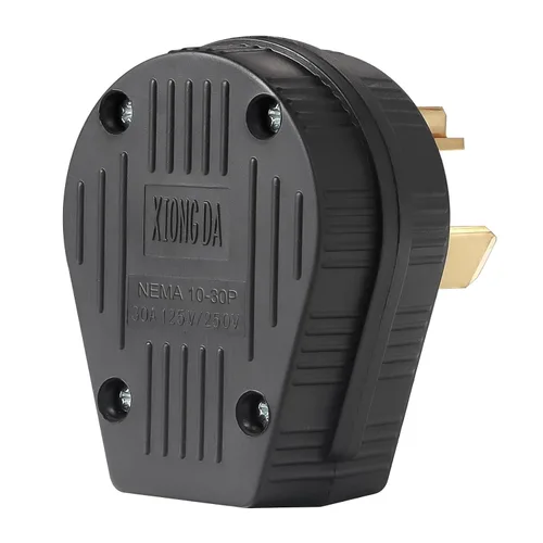 Vista 4 de TENINYU Enchufe de 3 polos, 3 cables para secador, cable de extensión macho de hoja recta, conector eléctrico de repuesto, enchufe NEMA 10-30P