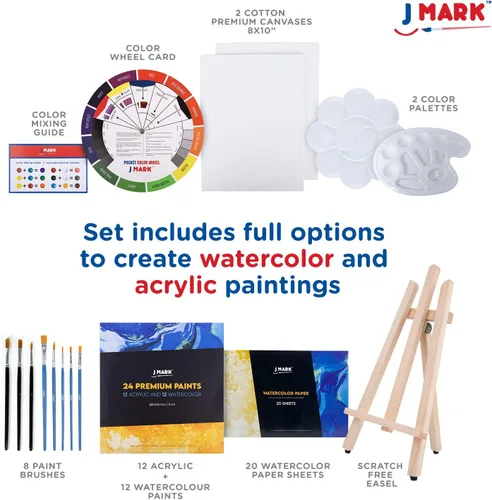 Vista 2 de J MARK Kit de pintura para adultos, juego de pintura y lienzo, juego de pintura acrílica y acuarela, juegos de arte