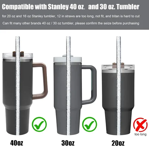 Vista 3 de ALINK Pajitas reutilizables con purpurina para vaso Stanley de 40 onzas y 30 onzas, popotes de plástico duro de 12 pulgadas de largo, popote