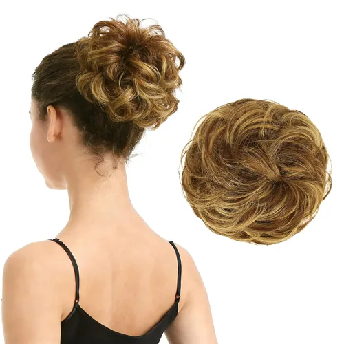 Vista 25 de Barsdar - Moño de cabello 100 % humano, Moño desordenado, Extensiones de cola de caballo, Moño de cabello rizado, Pieza de cabello