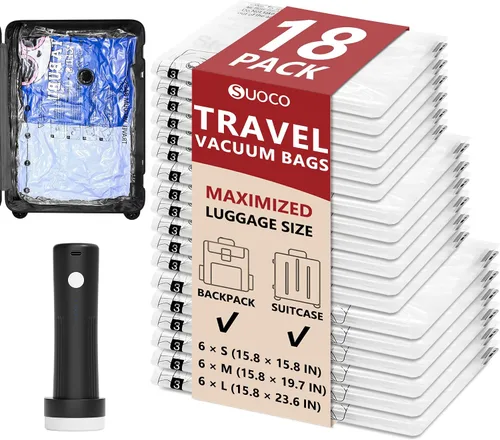 Vista 16 de Travel Vacuum Bags for Clothing with Cordless Pump 18 Combo, Black