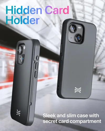 Vista 4 de TORU CX Slim - Funda tipo cartera para iPhone 15, funda protectora a prueba de golpes resistente con tarjetero oculto y ranura para tarjetas, espejo