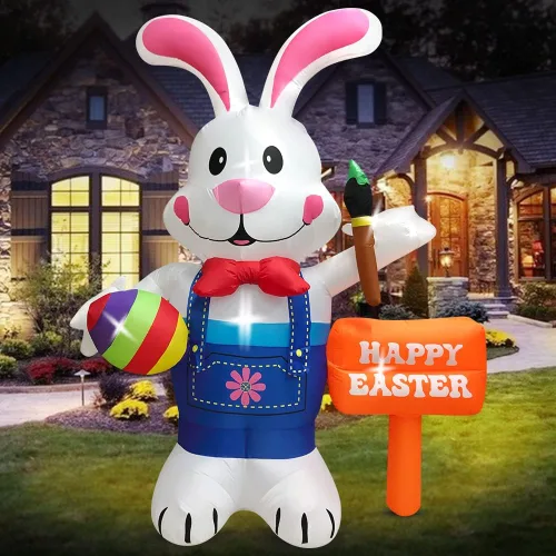 Vista 9 de Decoraciones inflables de Pascua para exteriores de 6 pies, con luces LED integradas, decoración de patio, para fiestas de Pascua, al aire libre