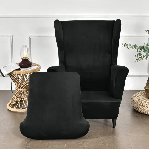 Vista 5 de OBCREAT Fundas para silla Wingback, 2 piezas de terciopelo elástico con respaldo de ala, fundas de sofá suaves con parte inferior elástica, funda