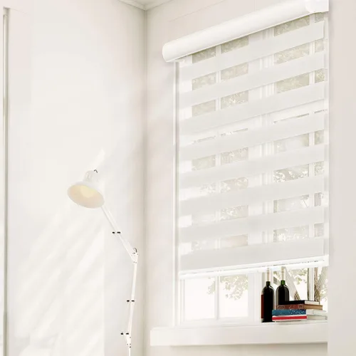 Vista 12 de CHICOLOGY - Sombras de cebra sin varillas para uso diario, tratamiento de doble capa para ventana de filtrado de luz, ideal para niños y perfecto