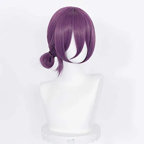 Vista 5 de Probeauty Peluca de cosplay púrpura para mujeres y niñas, peluca corta de anime púrpura con flequillo + gorra de peluca para fiesta de disfraces