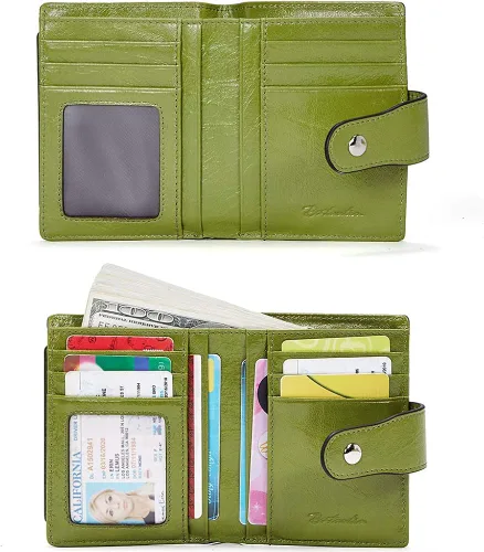 Vista 4 de BOSTANTEN - Billetera de cuero para mujer con bloqueo RFID, pequeña, con cremallera, de bolsillo, para tarjetas, con ventana para documento