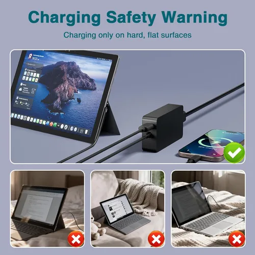 Vista 6 de Cargador para portátil de 65 W compatible con Microsoft Surface Pro 11, 10, 9, 8, 7+ Carga rápida para Surface Pro 7, 6, 5, X, laptop