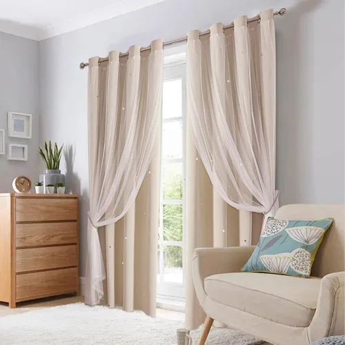 Vista 4 de Abreeze - Cortinas blackout con estrellas, de doble capa, con velo blanco y ojales superiores, para combinar, ideal para sala, y dormitorio, 1 panel