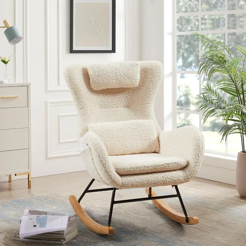 Vista 8 de KEVINSPACE Mecedora moderna, moderna silla ligera tapizada para cuarto de bebé, silla mecedora para guardería, cómoda silla de acento cargada