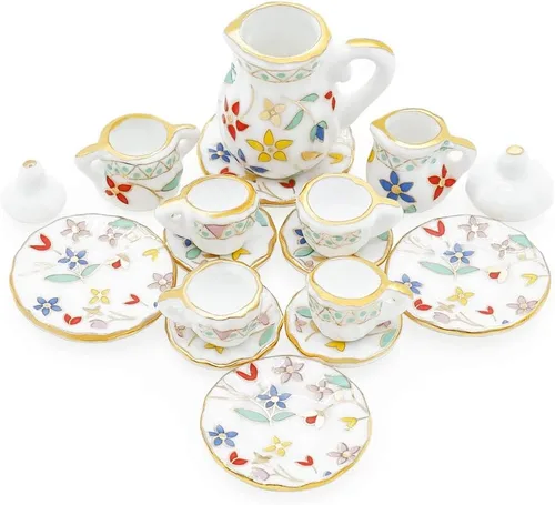 Vista 15 de Odoria 1:12 Miniatura 15pcs porcelana azul Chintz taza de té Set (azul)