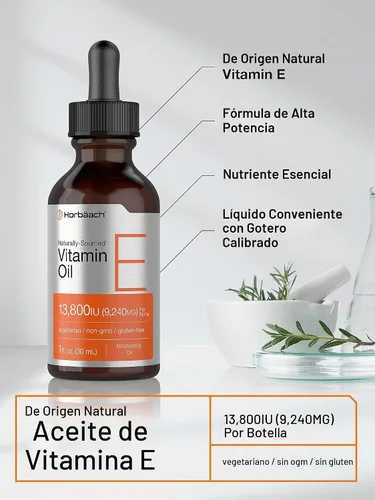 Vista 3 de Horbäach Aceite de vitamina E 13,800 UI 1oz para rostro y piel